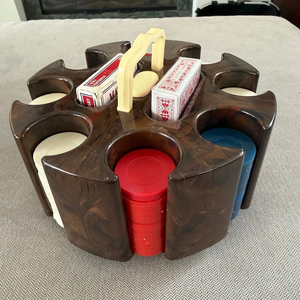 Vintage ARRCO R-5C Revolving Poker Chip Rack w Chips Cards Original Box